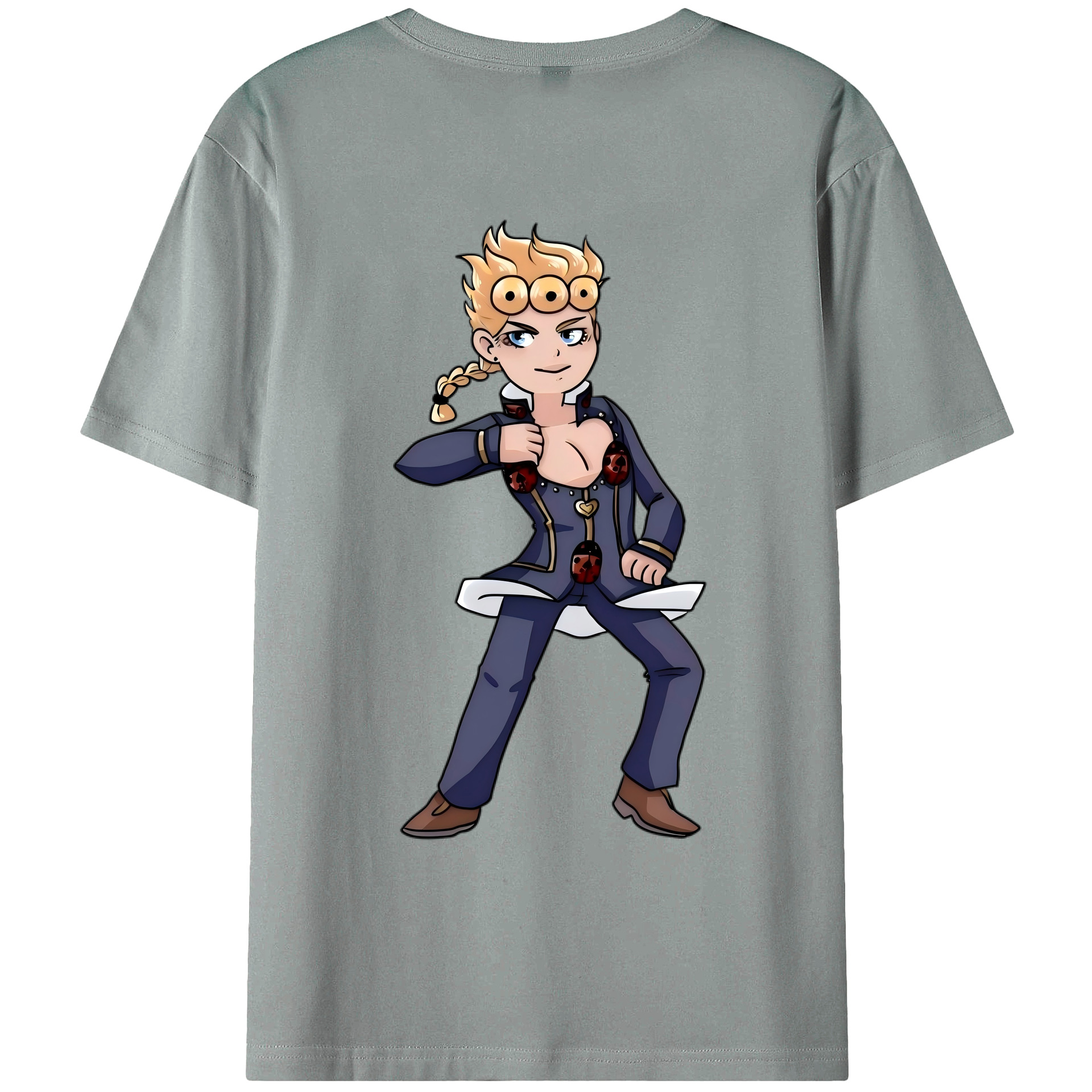 （画像用） ジョジョの奇妙な冒険 ジョルノ?ジョバァーナ JoJo's Bizarre Adventure Giorno Giovanna 綿100％ メンズ半袖Tシャツ（バックプリント） 通気性